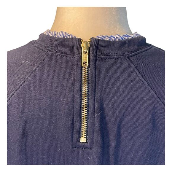 J. Crew Mercantile Striped Ruffle Collar Top Navy Blue White French Terry S - Picture 6 of 8